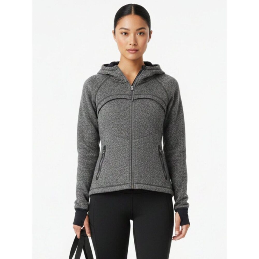 Sweaty Betty Gray & Black Long Sleeve Knit Sport Athletic Zip Hoody Jacket M